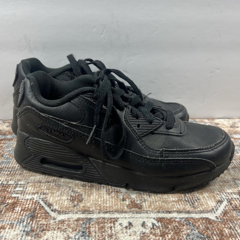 Nike Air Max 90 Sneakers Youth Kids 3Y Black Leather Running Shoes CD6867-001
